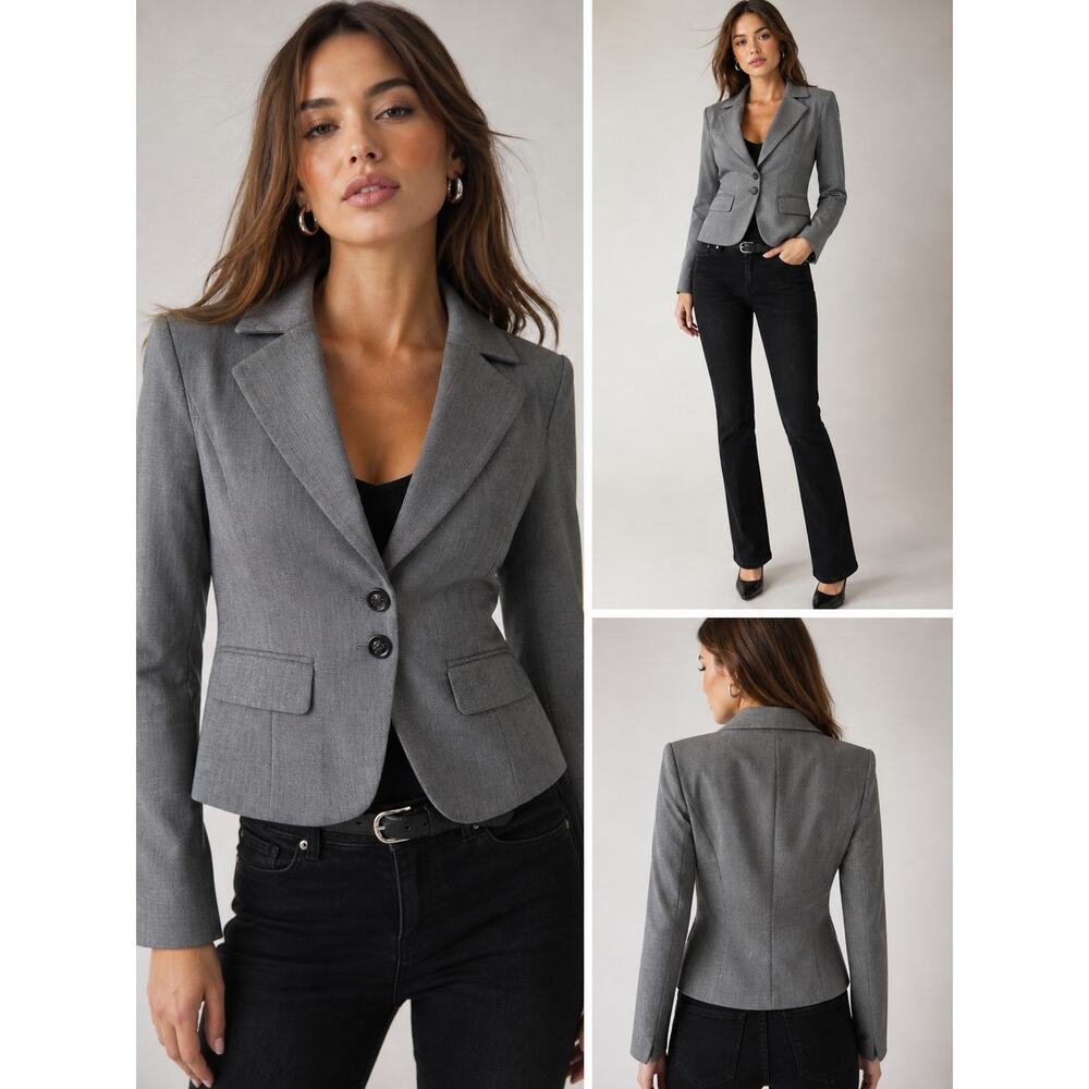 White House Black Market Gray Tailored Two-Button Blazer